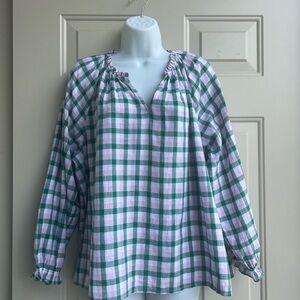 NWT J.Crew XXL Gingham Ruffle-Neck Blouse Cottagecore Preppy Spring Top